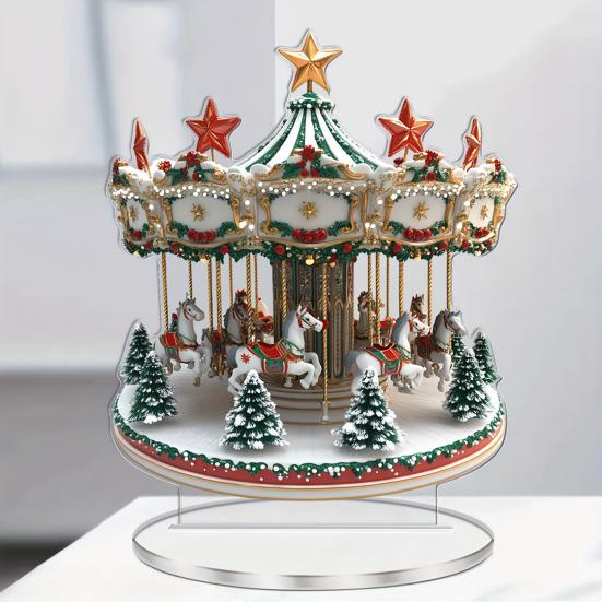 Christmas Ornament Waterproof Acrylic 2D Flat Carousel Xmas Themed Ornament Large Size Table Home Decoration