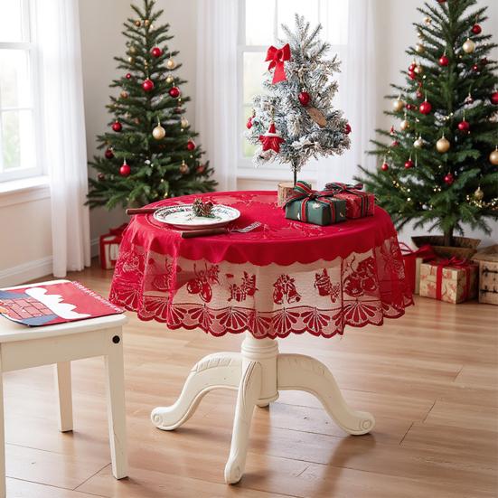 Ubrus Červená Krajka Santa Claus Ubrus Odolný proti Vráskám Kulatý Stůl