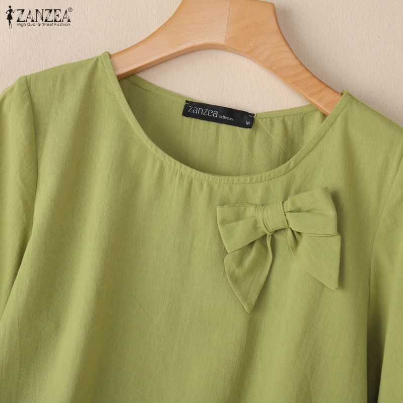 ZANZEA Damska letnia bluzka z okrągłym dekoltem, casualowa, z rękawem 3/4, luźna
