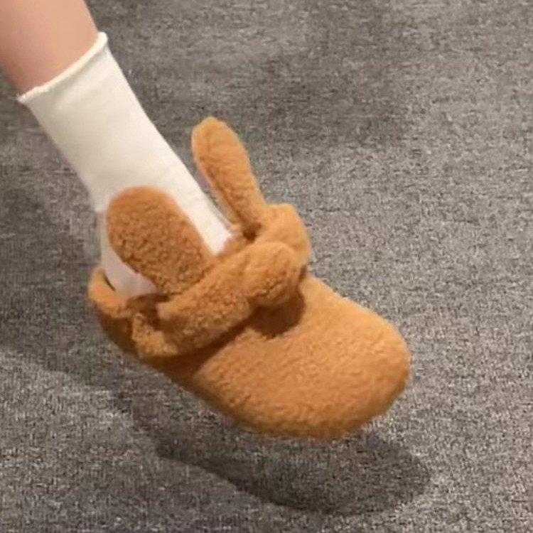 

Милые объемные кроличьи ушки пушистые туфли женская обувь универсальная мода осень-зима, шлепанцы на толстой подошве с плюшем 41 верблюд