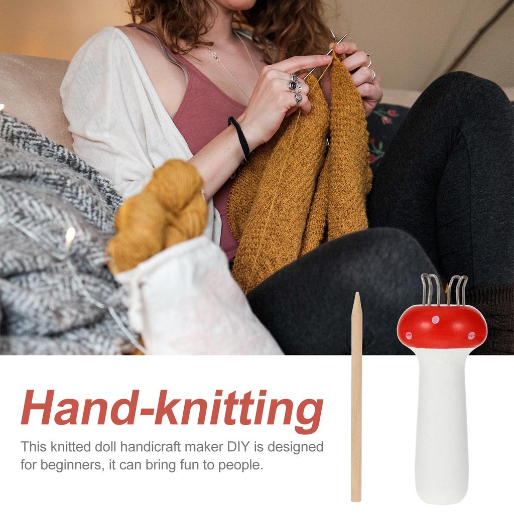 Mushroom Shape Wooden Knitting Tool For Cotton Silk Synthetic Yarn Tool Wooden Hand-Knitting Spool For Beginner Advanced