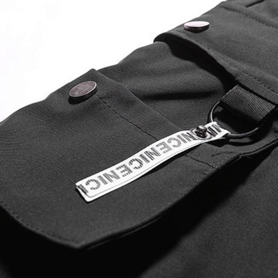 Men Pants Plush Lining Solid Color Elastic Waist Warm Multiple Pockets Cargo Pants for Daily Wear