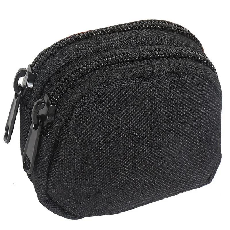 Nylon Double Zipper Pocket Coin Purse Men Tactical Molle Pouch Lightweight Outdoor Small Card Holder Keys Storage Belt Waist Bag