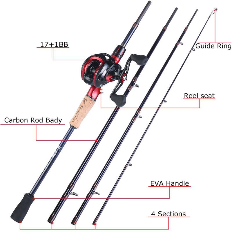 Kombinace rybářského prutu a navijáku 1,8 m/2,1 n Baitcasting Rybářský prut s 17+1 BB baitcasting navijákem pro cestovní rybaření