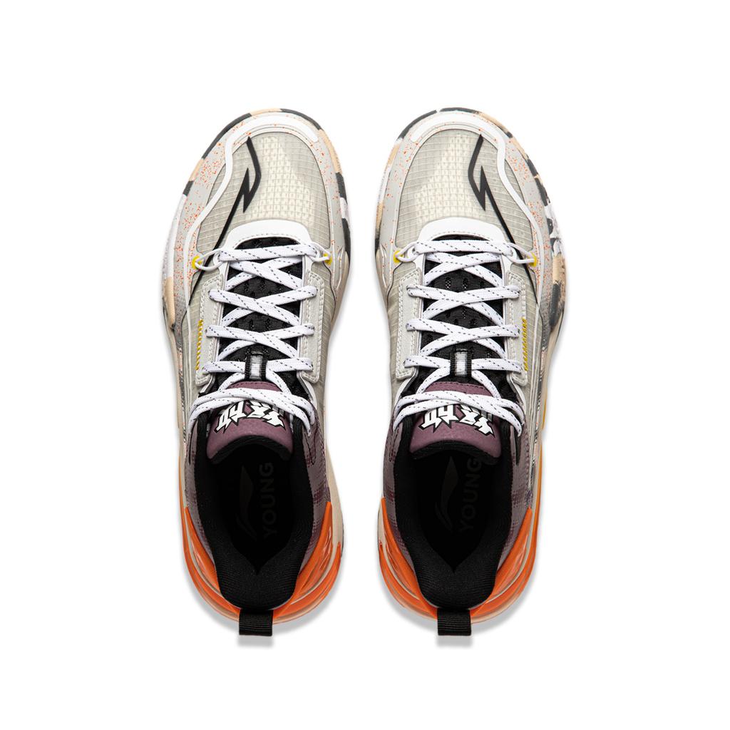 Li Ning Kinder Colorblock Bedruckte Basketballschuhe Kinder Sneaker Grau Lila YKBU068-45