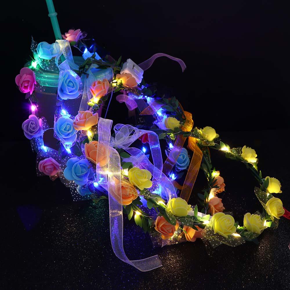 Schaumstoff Hochzeits Kopfschmuck Krone Blumen Stirnband Damen Kopfbedeckung LED Licht Girlande Kranz Dekoration