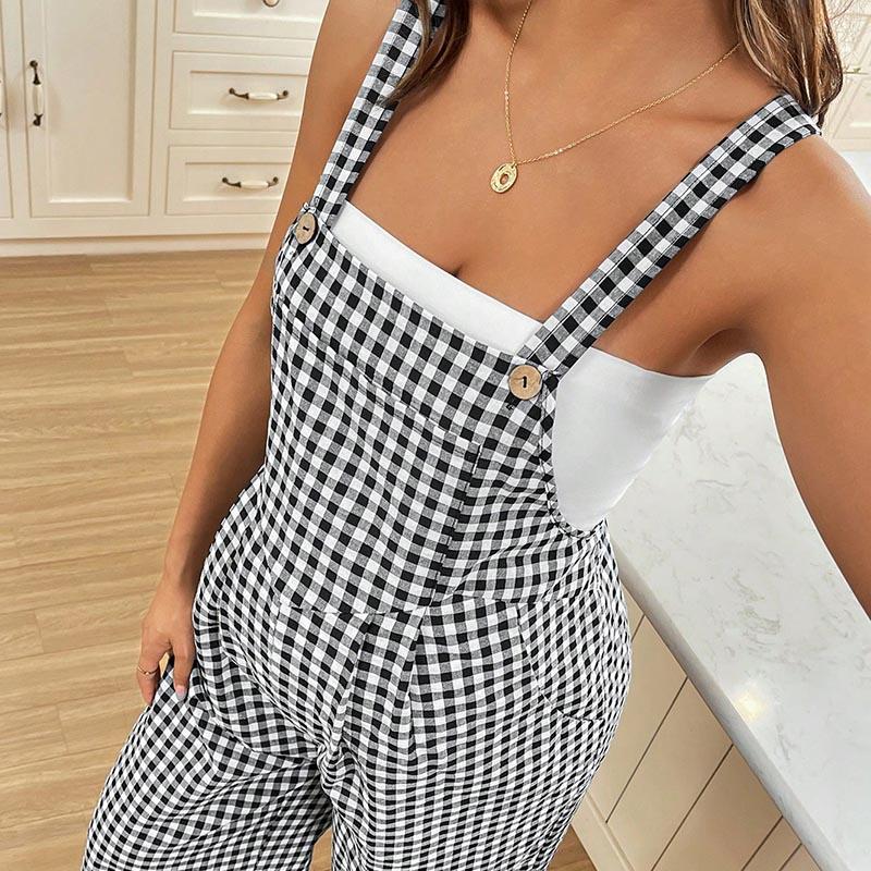 Umstandsoverall Frühling Herbst Lässig Karierter Jumpsuit Locker geschnitten Locker und bequem Umstandsoverall