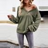 Women Autumn Winter Long Sleeve V Neck Solid Color Knit Top Sweater