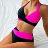 2025 Women's European/American Colorblock Halter High-Waist Bikini Set