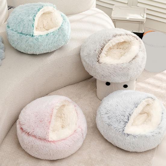 Katzen Nest Bett Flauschig Bezogenes Katzenhöhlenbett Warmes Flauschiges Haustierbett mit Rutschfester Unterseite Welpen Beruhigungsbett für Kleine Hunde Katzen