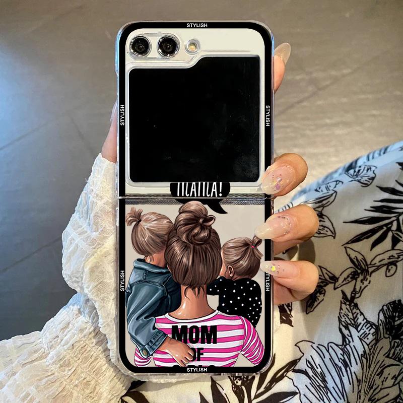 

Stylish Super Mom Phone Case for Samsung Galaxy Z Flip 7 6 5 4 Fashion Transparent Hard PC Cover for Zflip6 Clear Shell Samsung ZFlip 3