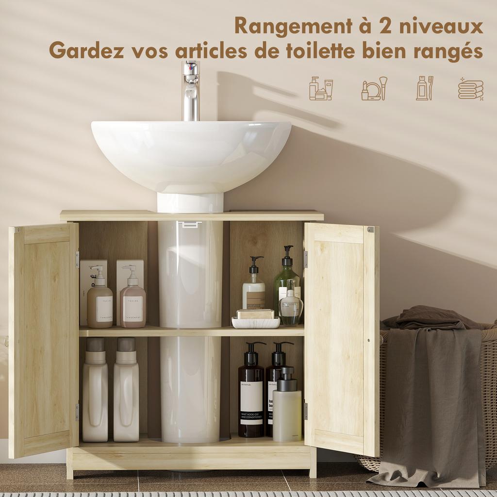 Bathroom Vanity Unit, Under-Sink Cabinet, 2 Doors, Shelf, 60 x 30 x 60 cm, Oak