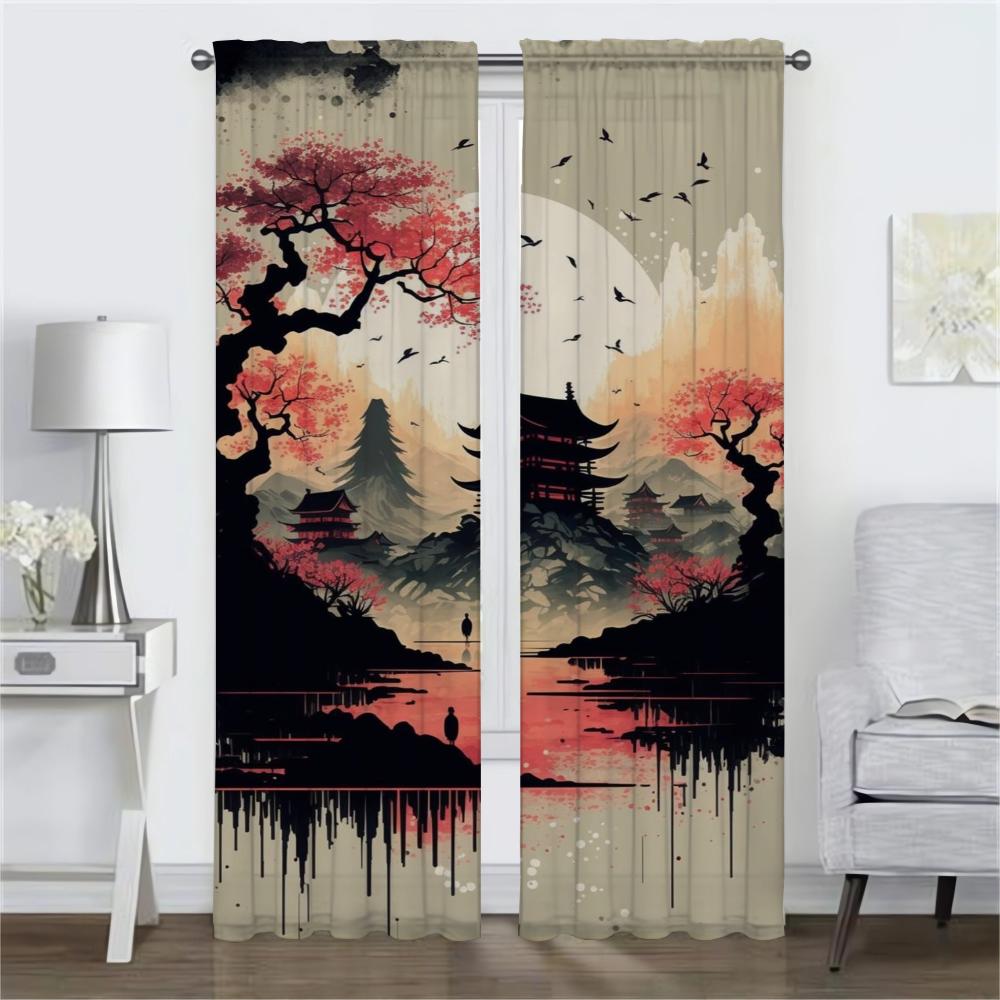 Perdele moderne în stil japonez pentru living, perdea pentru fereastră, perdele interioare pentru casă, 2 piese, decorațiuni de Halloween, partiție