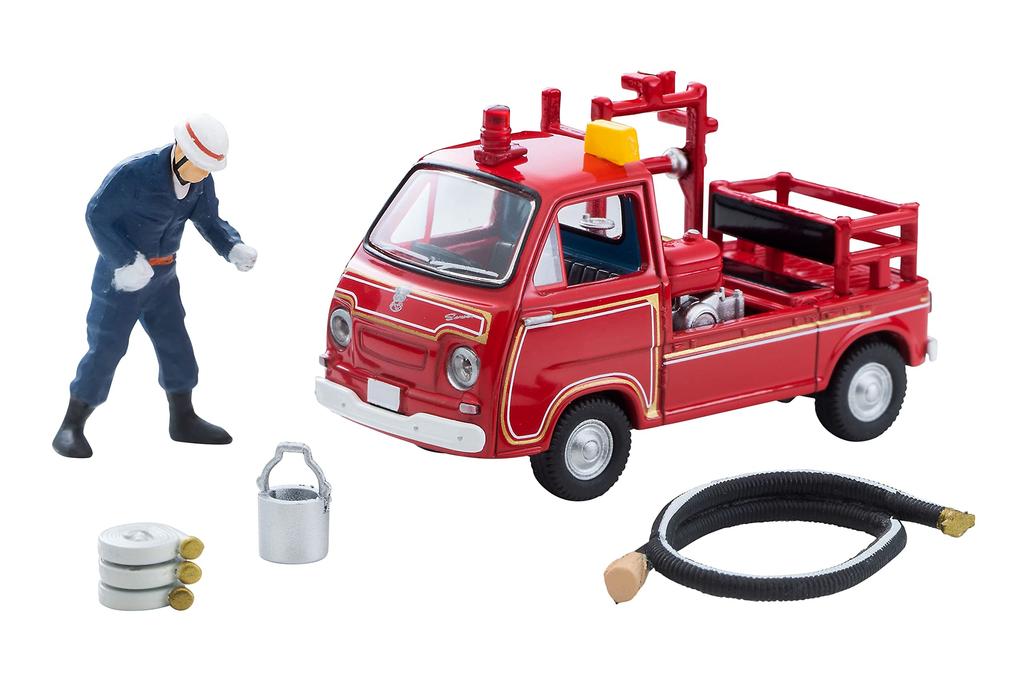 Tomikarama Vintage 164 LV-68c Subaru Sambar Pump Fire Engine Completed Product Diecast Mini Car + ABSPVC DollAccessories Set