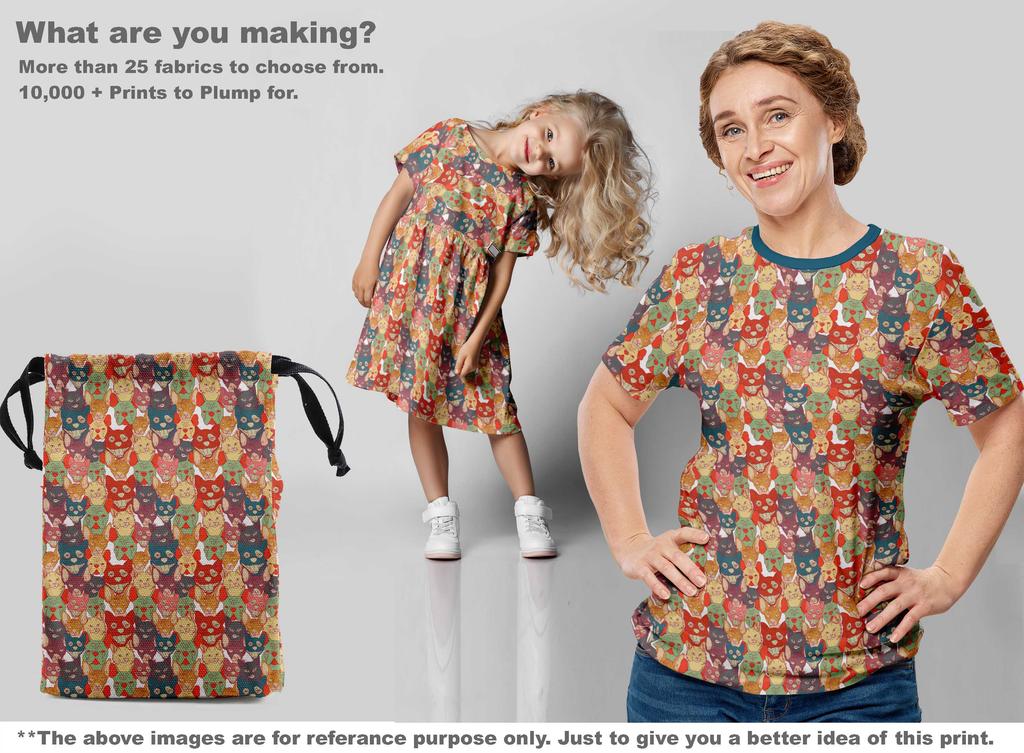 oneOone Cotton Flex Medium Blue Fabric Cat Diy Clothing Quilting Fabric Print Fabric By Yard 40 Inch