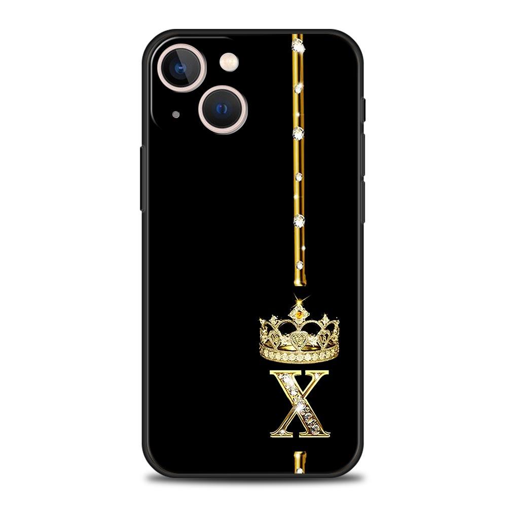 

Роскошный чехол для телефона с буквами Diamond Crown для iPhone 15 14 13 12 mini 11 Pro Max XS X XR SE 7 8 Plus, мягкий черный чехол Funda iPhone 14Pro Max