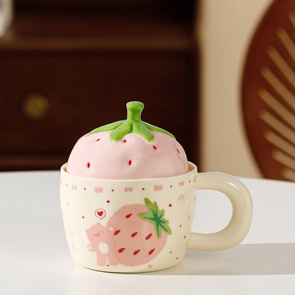 Creative Hand Color Strawberry Ceramic Tableware Large Capacity Cup Dormitory Students School Season Noodle Bowl Girls High Value