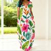 Women Plus Size Round Neck Short Sleeve Floral Printed White Maxi Dress With Side Pockets