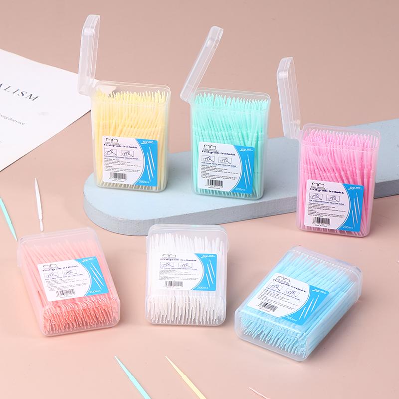 200 Boxed Plastic Toothpicks Disposable Household Bulk Interdental Brush Toothpick Line