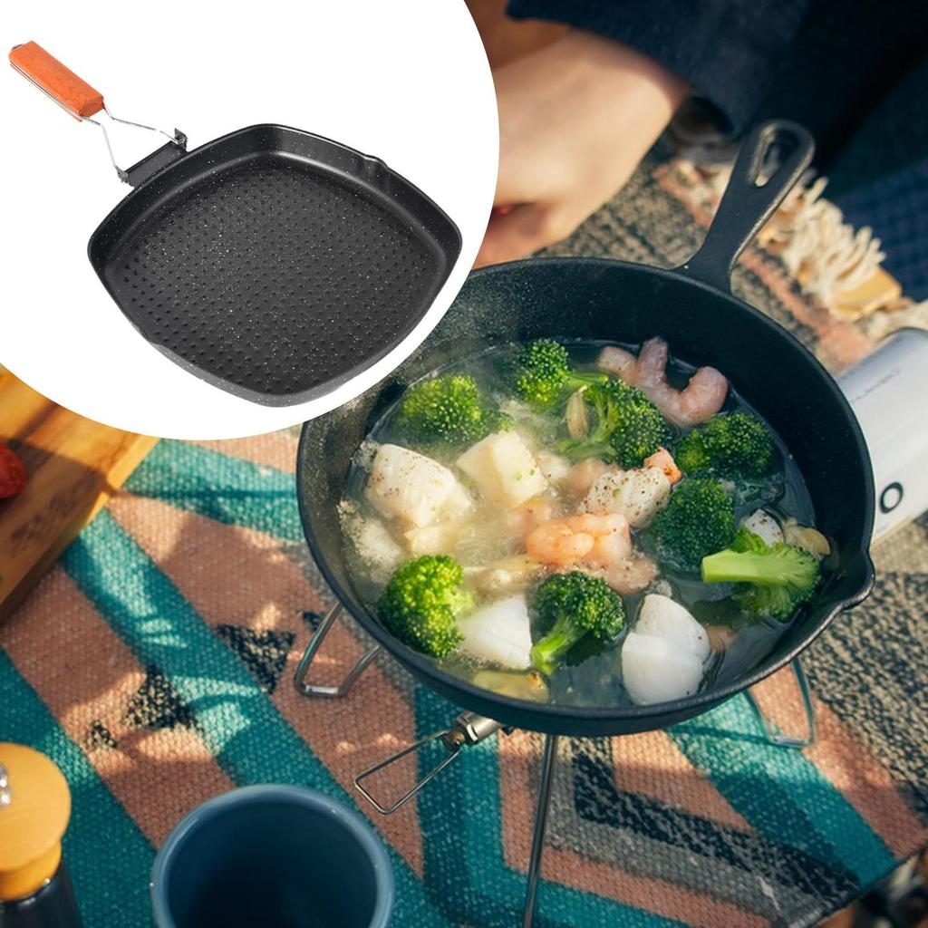 Steak Frying Pan Cookware Thickened Lightweight Nonstick Skillet with Foldable Handle for Kitchen
