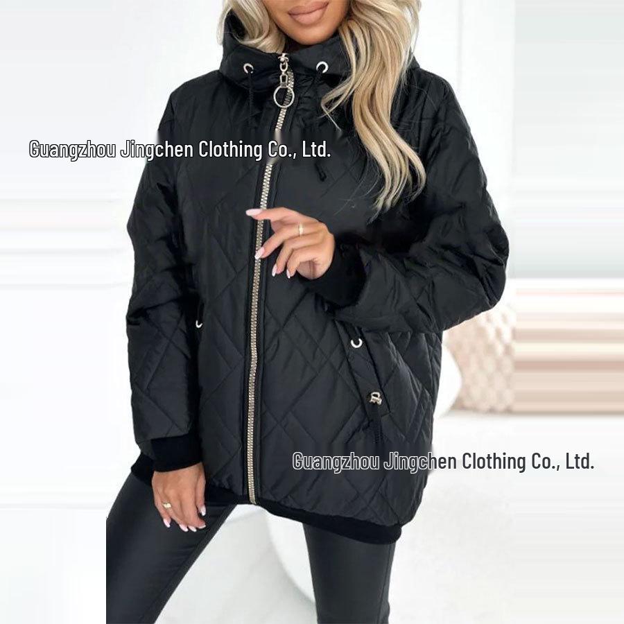 

2026 Autumn/Winter Women s Casual Hooded Cotton-Padded Jacket - Solid Color Fashion S чёрный