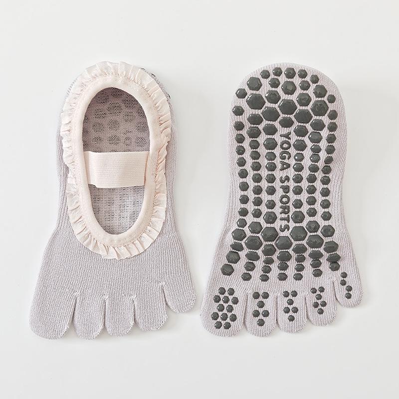 Ballet Style Non-Slip Yoga Socks with Lace Open-Back Toes and Silicone Grip