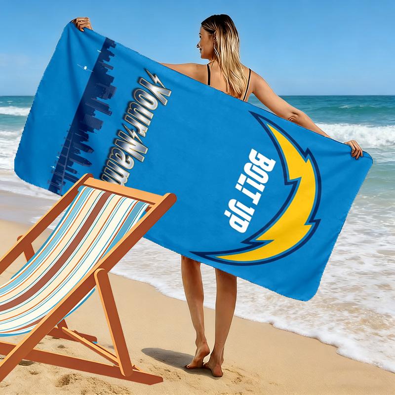 Name Custom LA Chargers Print Beach Towel, Large Soft Quick Dry Towel for Beach Camping Swimming