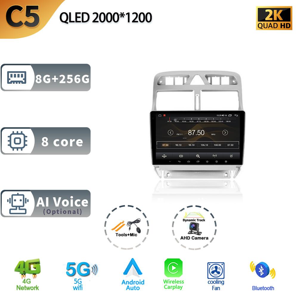 Android 13 Car Radio Wireless Carplay For Peugeot 307 Year 2001-2008 5G Stereo Multimedia GPS Navigation Head Unit Screen