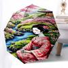 Cherry Blossom Garden, Traditional Kimono Themed Automatic Opening and Closing Umbrella, Brightly Colored 8 rib Portable Umbrella, Suitable