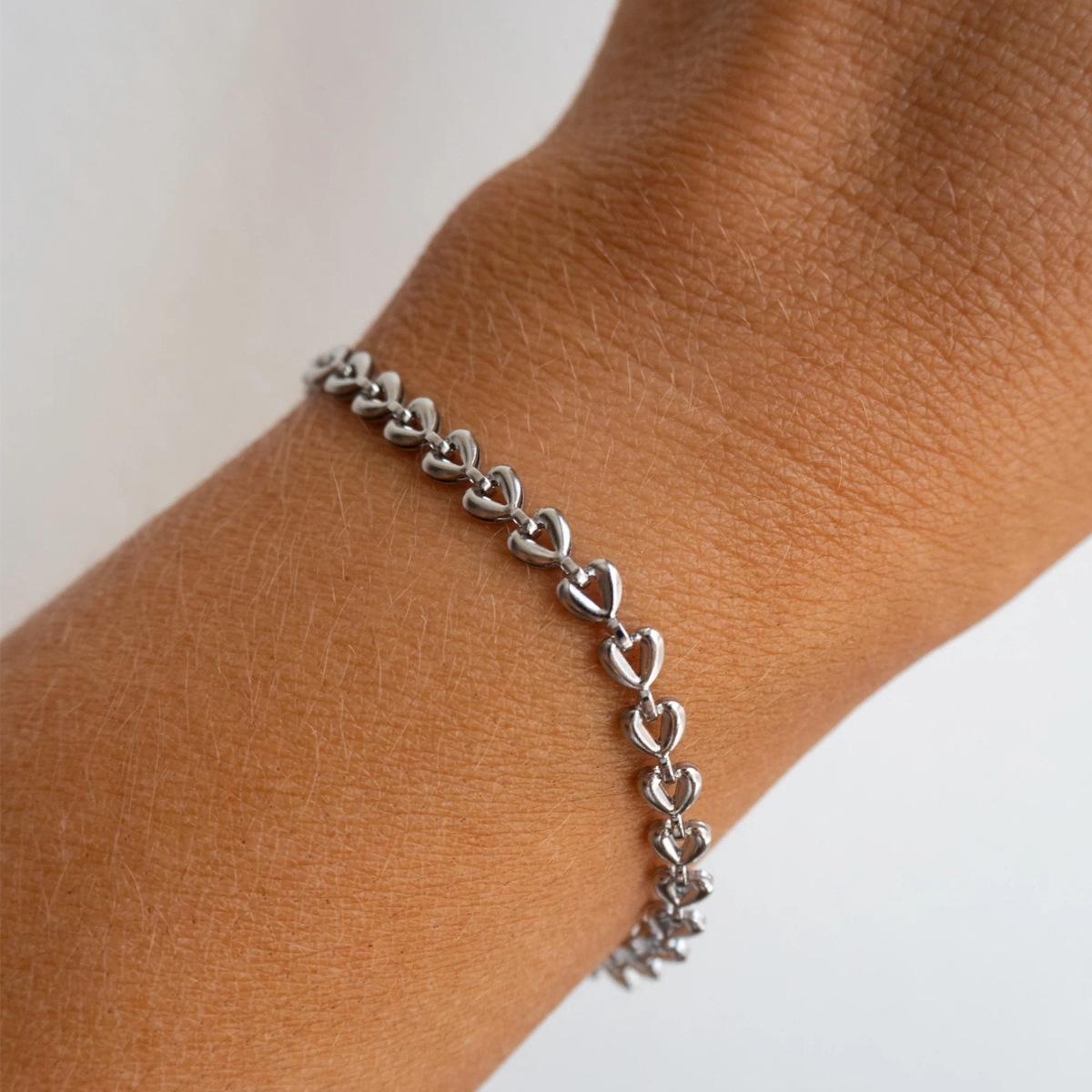 

Водонепроницаемый 18-каратный позолоченный браслет из нержавеющей стали с цепочкой в виде сердца любви, ожерелье, набор женских модных ювелирных изделий 16cm серебряный