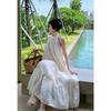 French Strapless Hanging Neck Dress Fairy Summer Princess Seaside Vacation Beach Long Dress Casual Style Dress