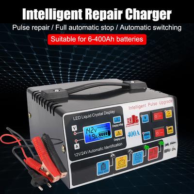 EU Plug Intelligent Car Battery Charger High Frequency 12V/24V 220W Pulse Repair For SUV Truck Boat Motorcycle Fully Automatic LCD Display