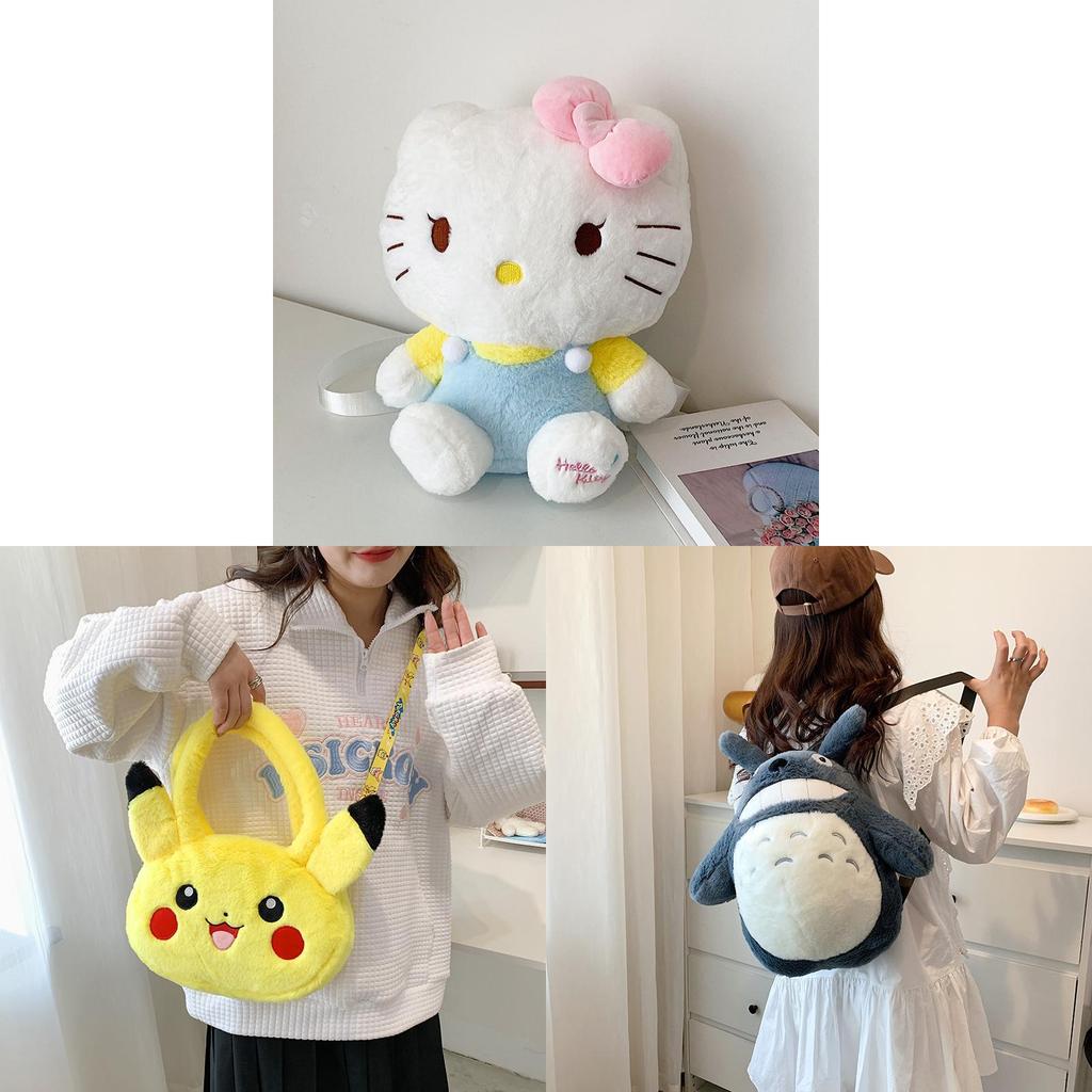 Pikachu Plush Animal Bag For Kids Street Style Soft Material With Zipper Closure For Casual Use
