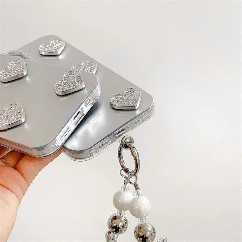 Luxuriöse 3D-Silber-Love-Armband-Hülle für iPhone 15 14 13 12 11 Pro Max XS XR All-Inclusive-Fallschutzhülle