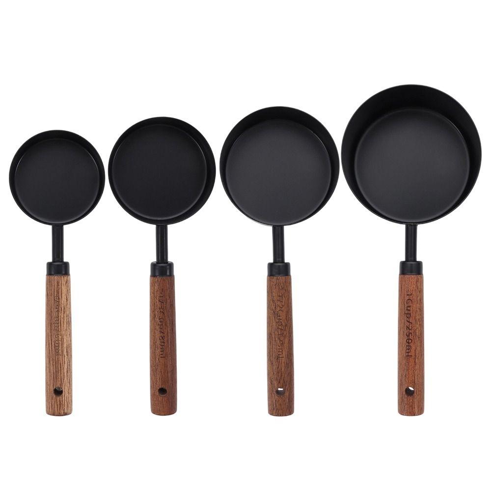 4 Pezzi Cucchiaio Dosatore Caffè con Manico in Legno Oro Argento Strumento per Cottura Gelato Zucchero Sale Spezie