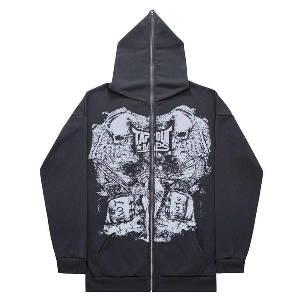Full zip hoodie sweater gothic high street full zip oversized coat men's and women's streetwear y2 coat