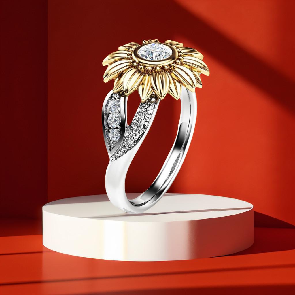 Bague Tournesol Exquise Plaqué Or Avec Zircon Coloré Pour Femmes Bijoux Élégants