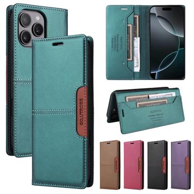 Magnetische Leder-Flip-Hülle für iPhone 16 17 Air 15 14 Pro Max 16E 13 12 11 Pro XR XS Max 7 8 Plus SE 2022 mit Brieftasche und Kartenfach