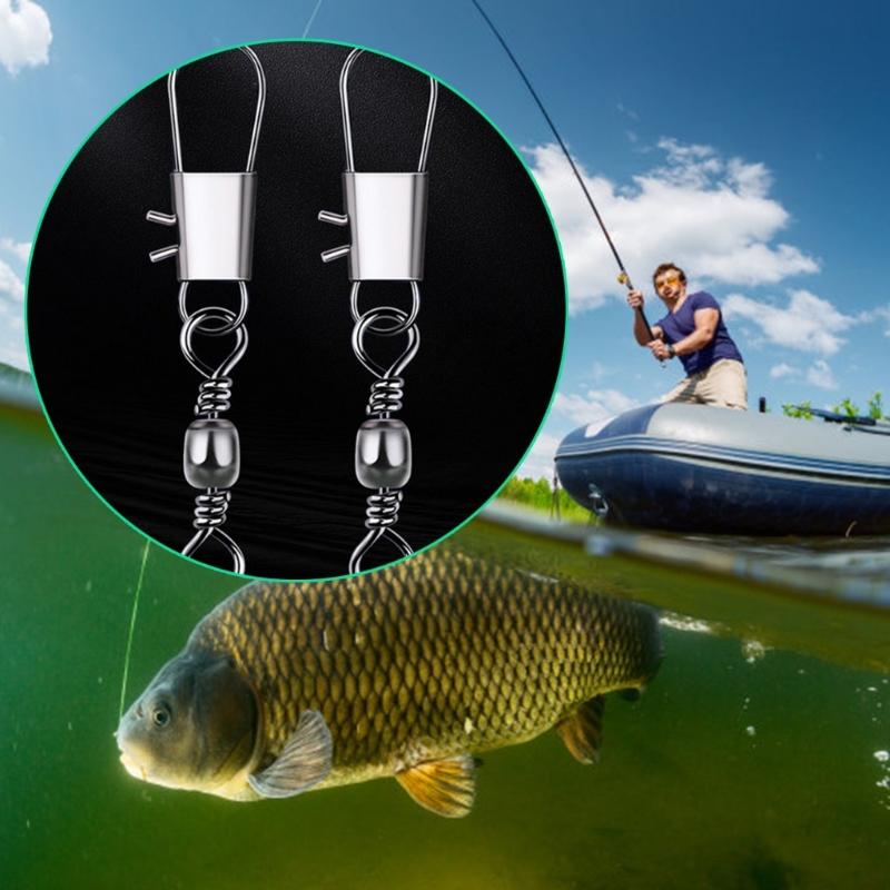 100Pcs Fishing Line Hook Connectors Round Bearing Swivels Fishing Snap Fishing Swivels Fishing Swivels with Locking Snap