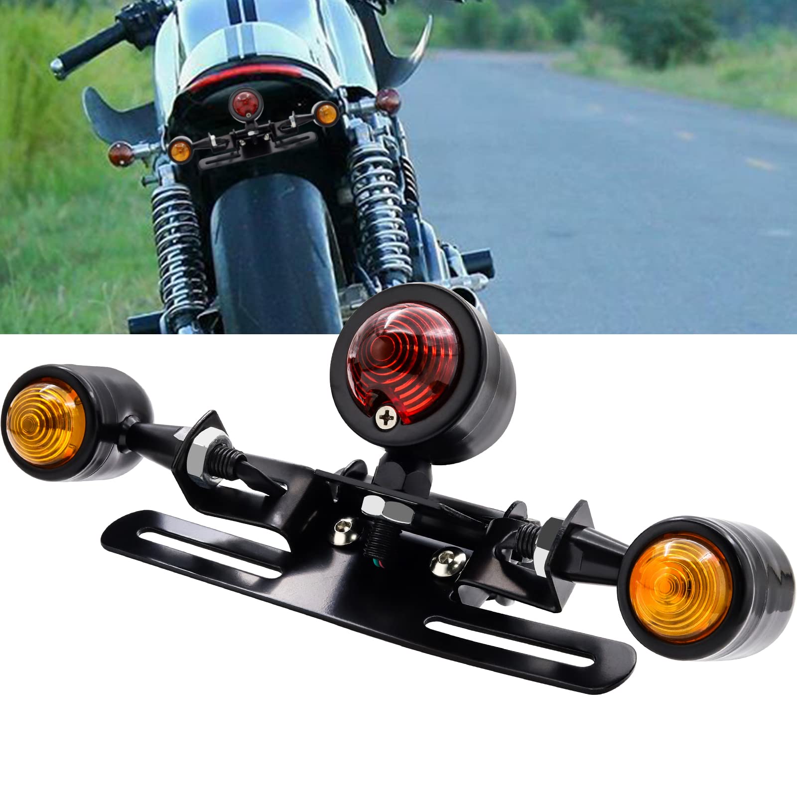 

Ygmylandbb Мотоциклетный задний фонарь Встроенный стоп-сигнал DC12V Мотоциклетный круглый задний фонарь Задний фонарь 3 lights black чёрный