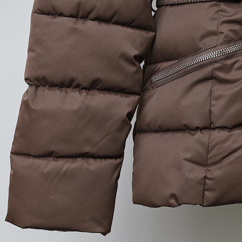 Mote Vinterkåpe Dame Parkas Hette Fuskepelskrage Tykk Varm Damejakker Med Belte