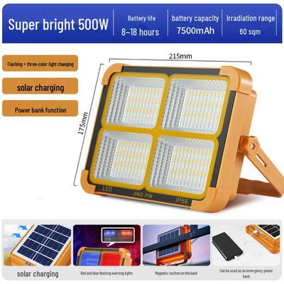 Foco LED de Emergencia Recargable Solar Nu Feng 500W con Tres Colores y Estroboscopio