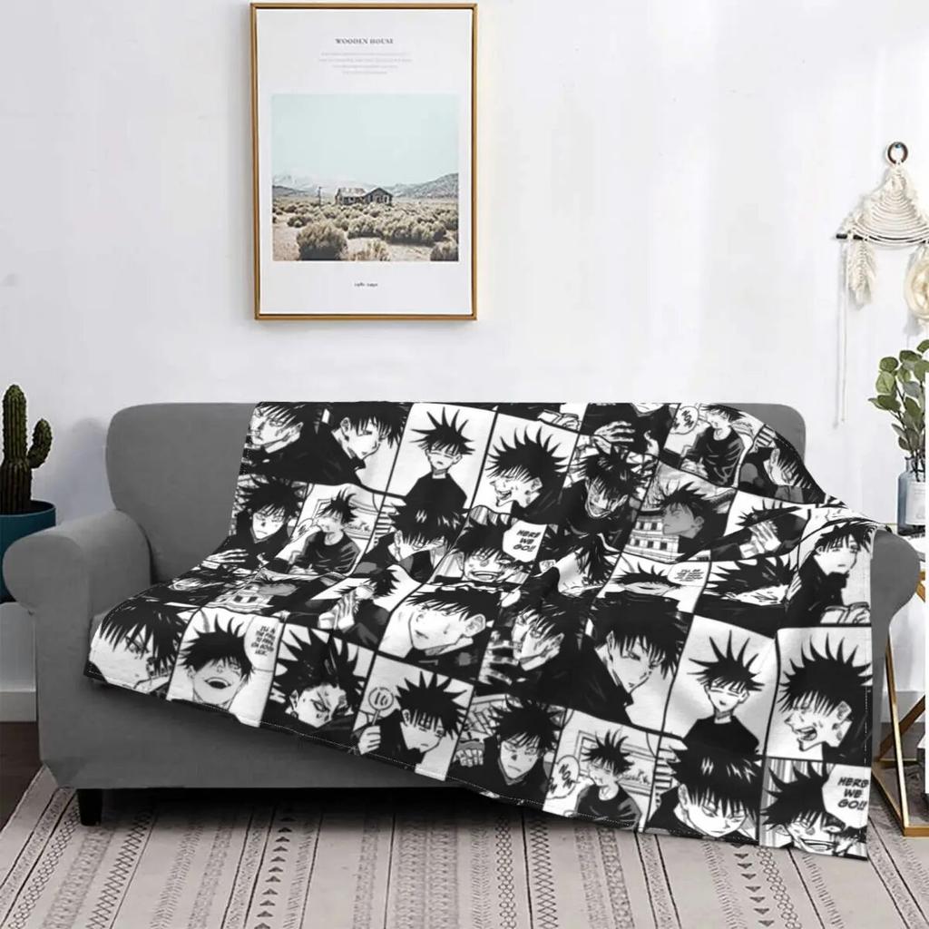Fushiguro Megumi Manga Collage Blanket Fleece Jujutsu Kaisen Anime Lightweight Thin Throw Blankets for Airplane Travel Bed Rug