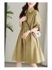Women's Asymmetrical Pleated Shirt Dress with Waist-Slimming Design and Lantern Sleeves