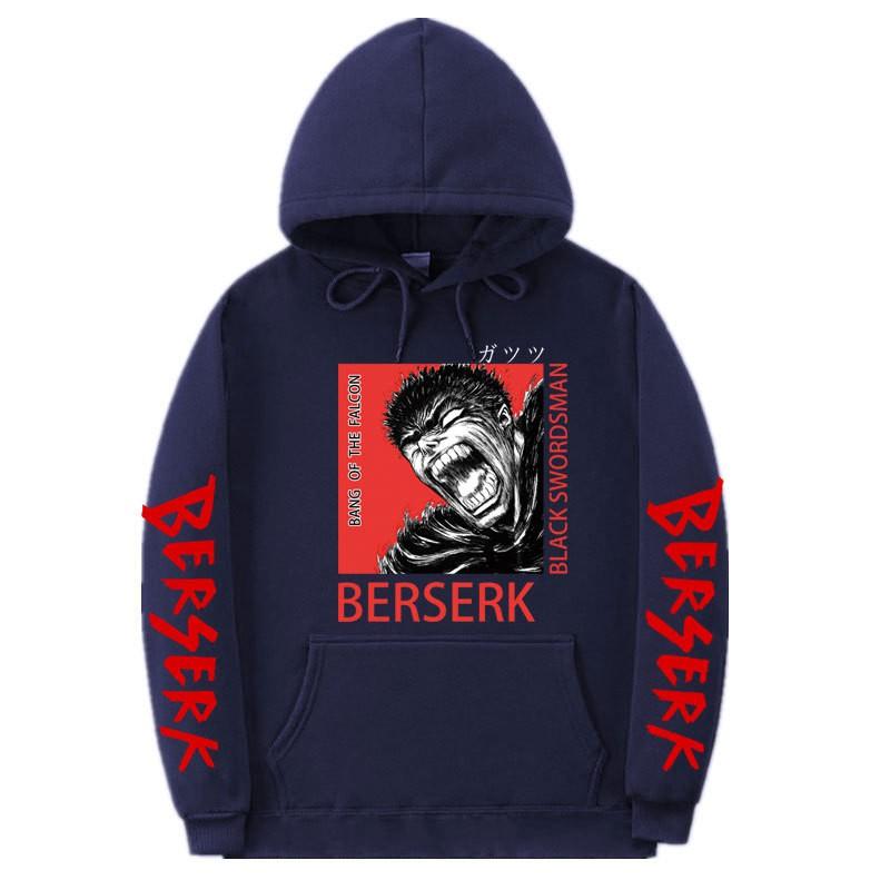 Berserk Anime Hooded Fleece Sweatshirt Men Women Loose Fit Streetwear Pullover Casual Sportswear