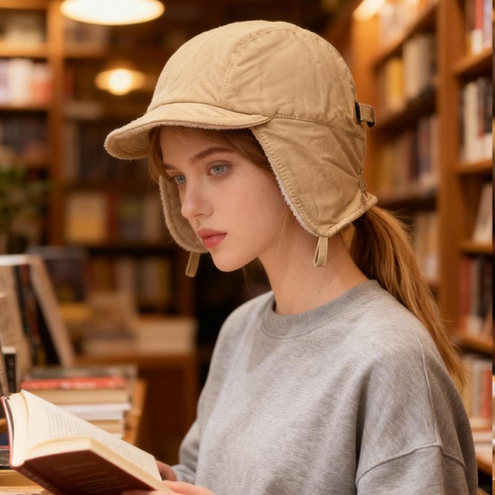1pc Winter Warm Retro Bomber Hat for Women,outdoor Windproof Casual Solid Color Ear Protection Fleeced Pilot Cap Earflap Bonnet
