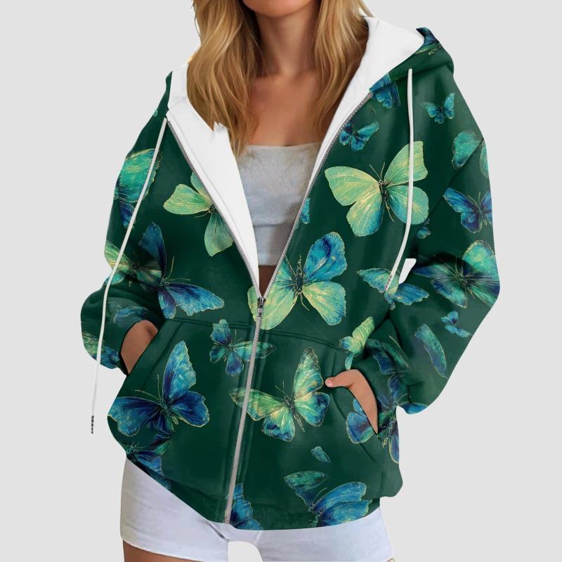 Women Zipper Hoodie Autumn Butterfly Print
