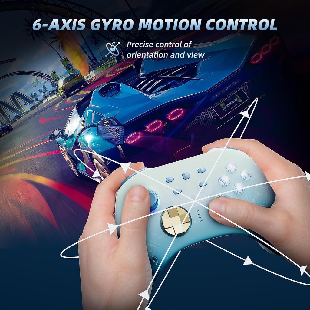 Mytrix Switch Hall Controller with Charging Dock Wireless Controller Hall Effect Trigger Switch Pro Controller with Back Button RGB Light PC Gamepad