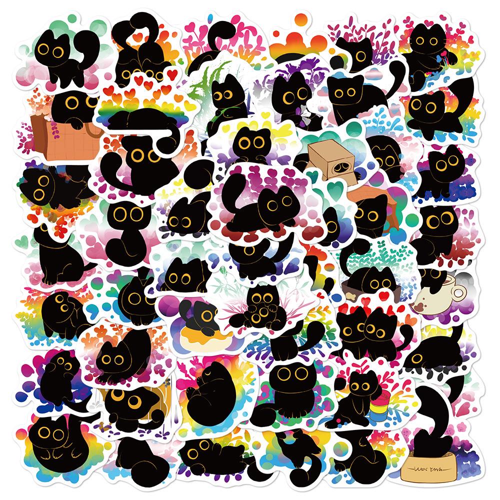 50 Black Cat Cartoon Stickers for Phone, Computer, Journal, Desktop, and DIY Decor