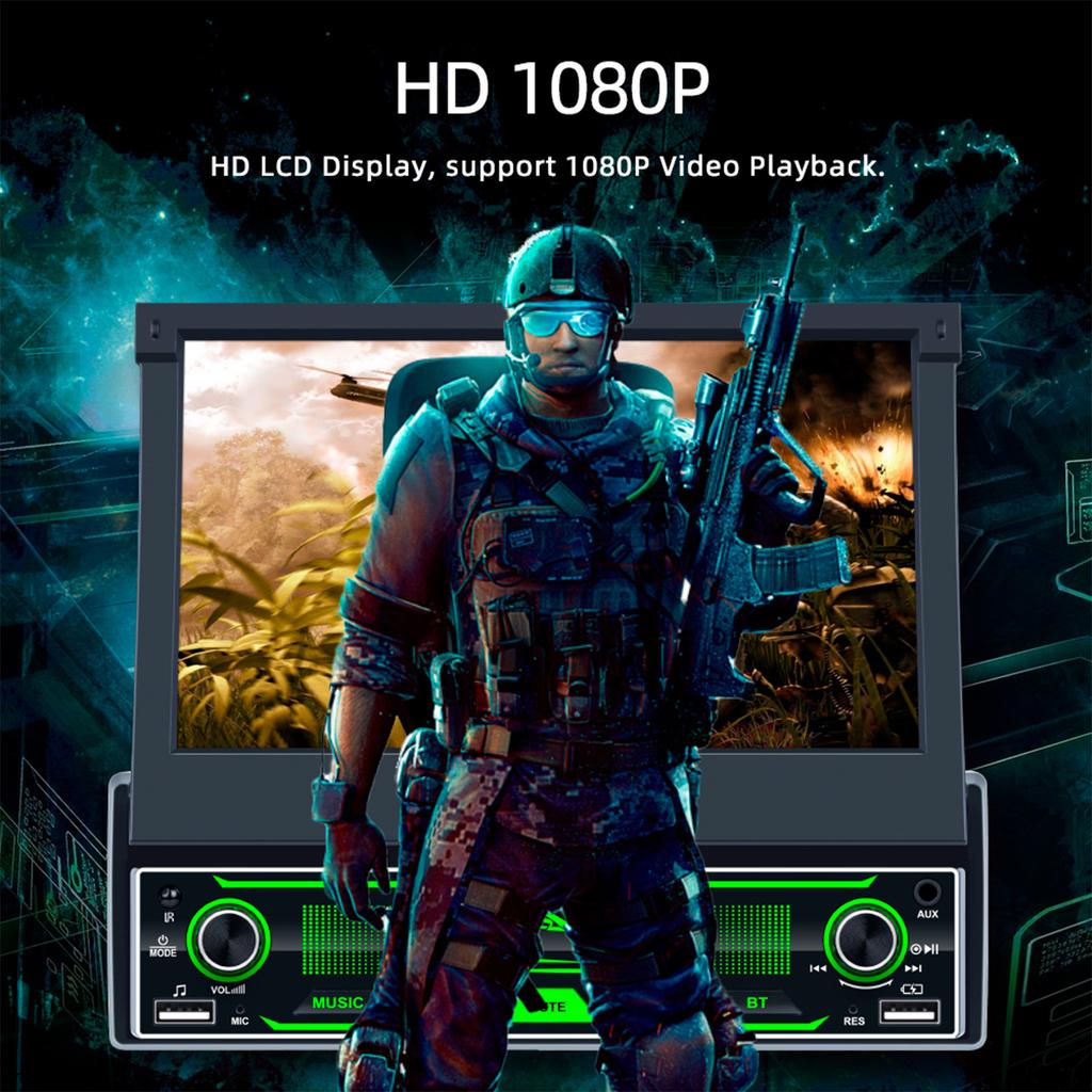 7 Zoll HD Wireless Android Auto CarPlay 1Din Video Multimedia Android MP5 Player Versenkbarer Bildschirm Spiegel Link Auto BT/FM/USB/AUX